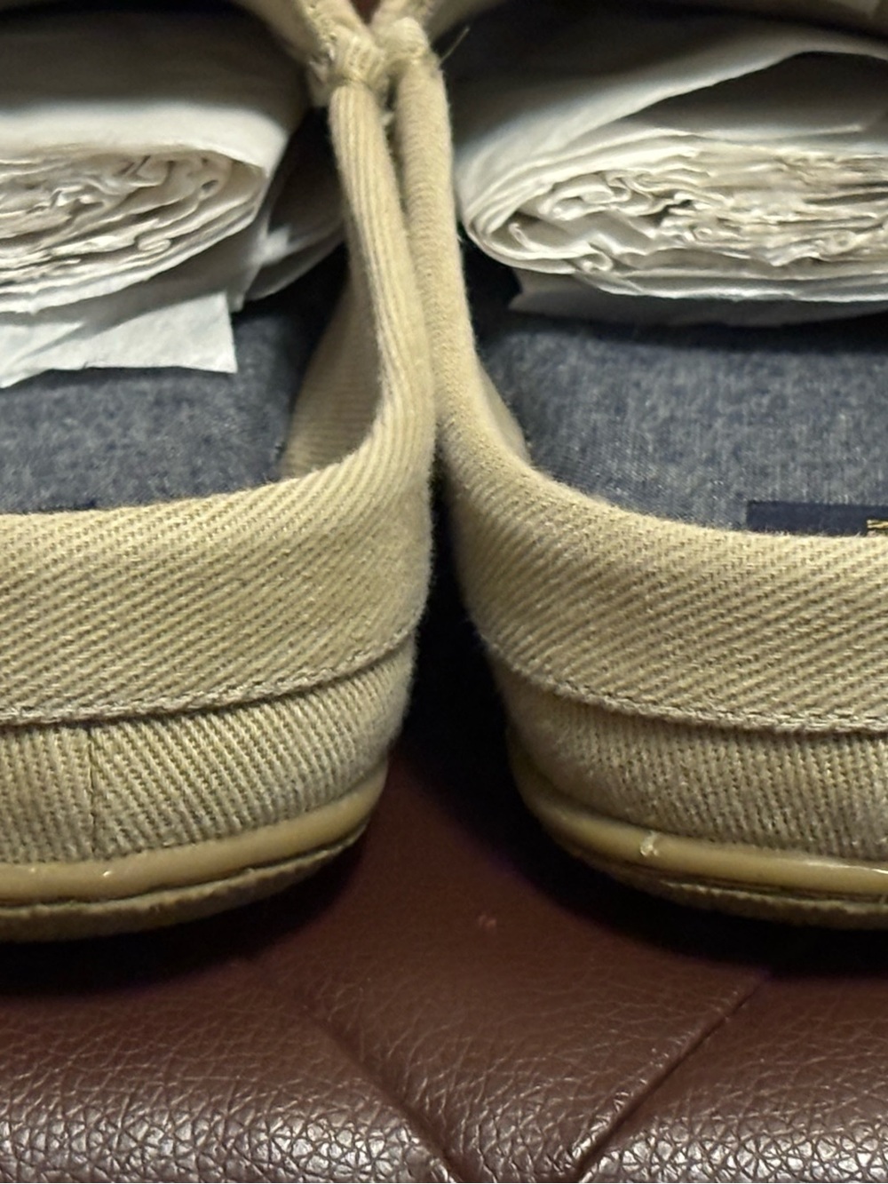 Ralph Lauren Khaki Canvas Slip-On Loafers with White Polo Logo Too BIG 4 ME🥺 - Picture 6 of 6